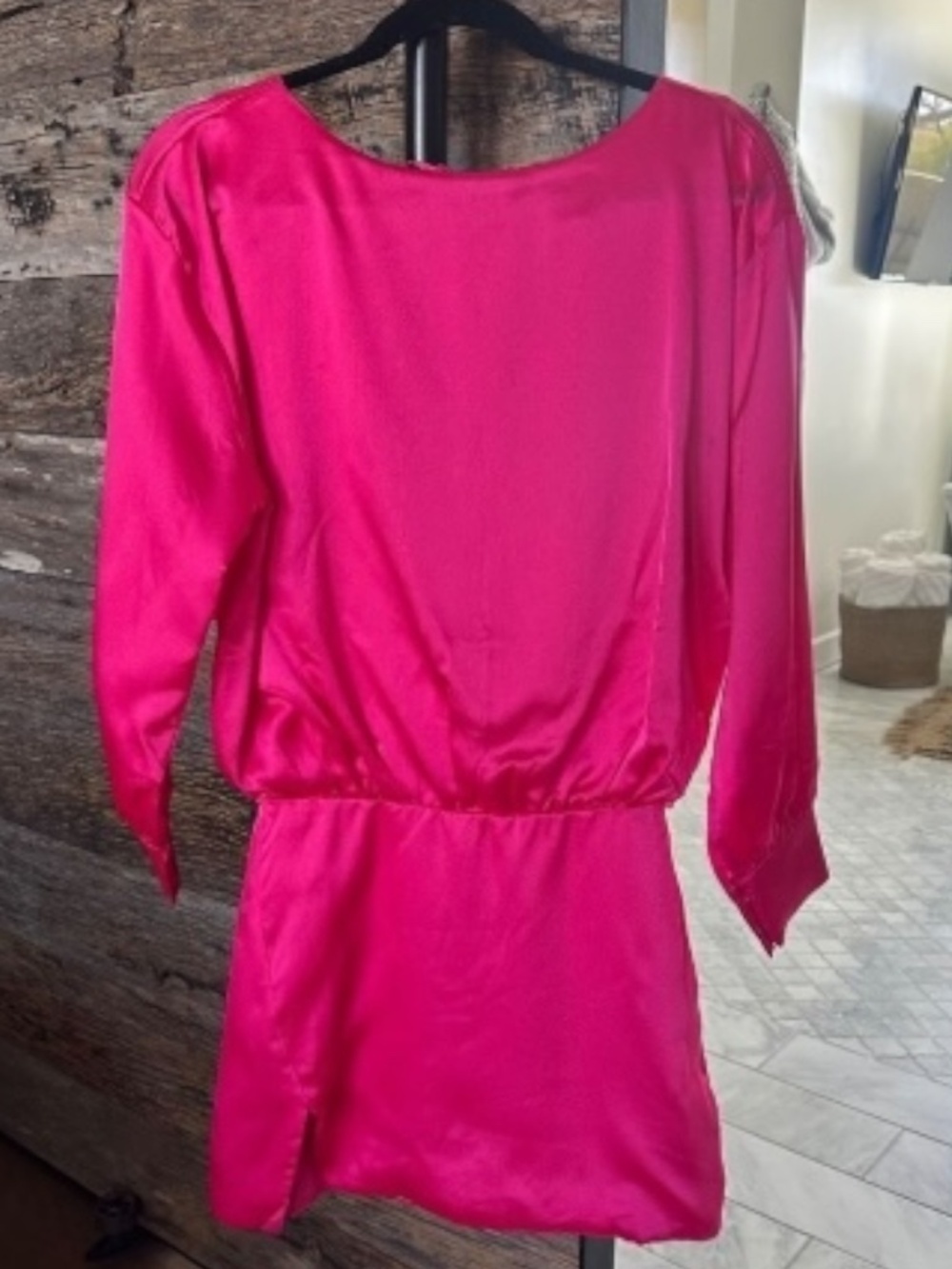 Lumiere Hot Pink Tie-Back Mini Dress – Long Sleeve Party Dress - Picture 10 of 13